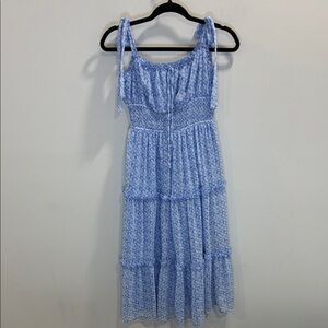 Trixxi Blue and White Smocked Tiered Midi Dress Size Medium